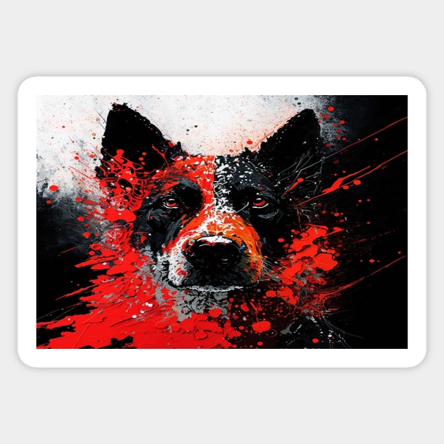 Abstract Splash Painting Of A Dog In Black And Red Colours Sticker by Unwind-Art-Work